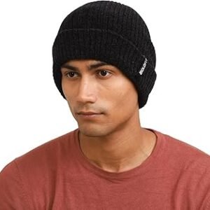 Cotton Blend Ribbed Winter Hat - Black