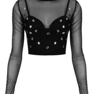 Women's Black Sheer Mesh Long Sleeve Top