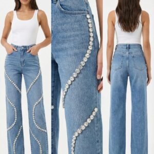 Straight Leg Rhinestone Jeans