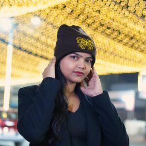 Brown Butterfly Knit Beanie
